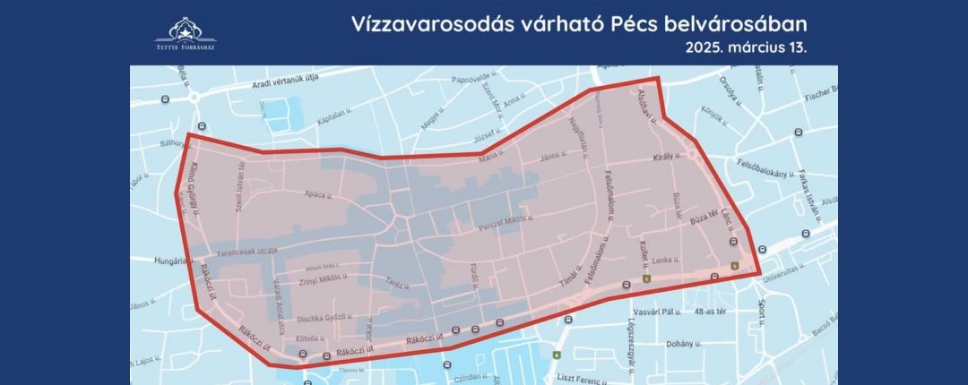 Vízzavarosodás lehet a pécsi belvárosban március 13-án