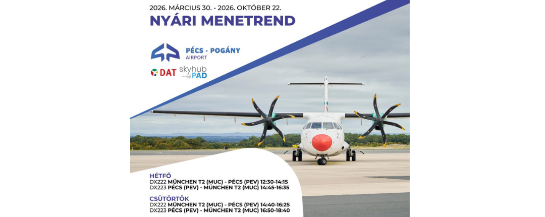 Új menetrend szerinti légi járat köti össze Pécset Münchennel 2026 márciustól