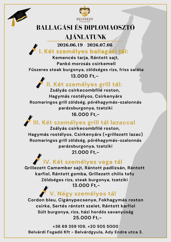 Belvárdi Fogadó diplomaosztó menü