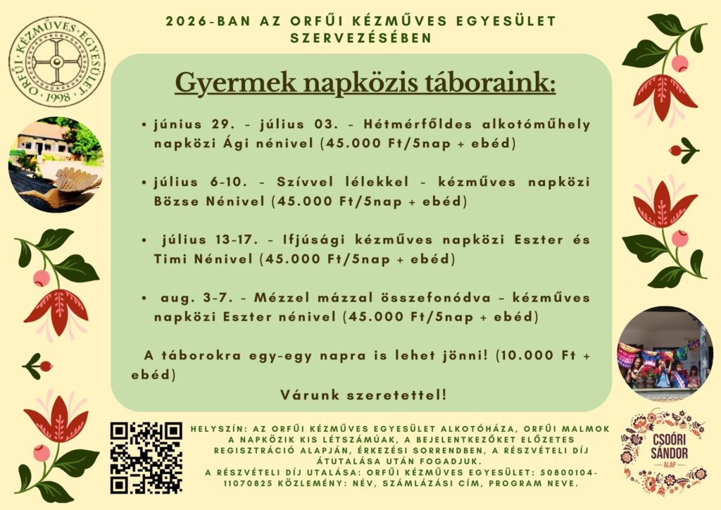 Orfűi Kézműves Egyesület nyári gyermektáborok
